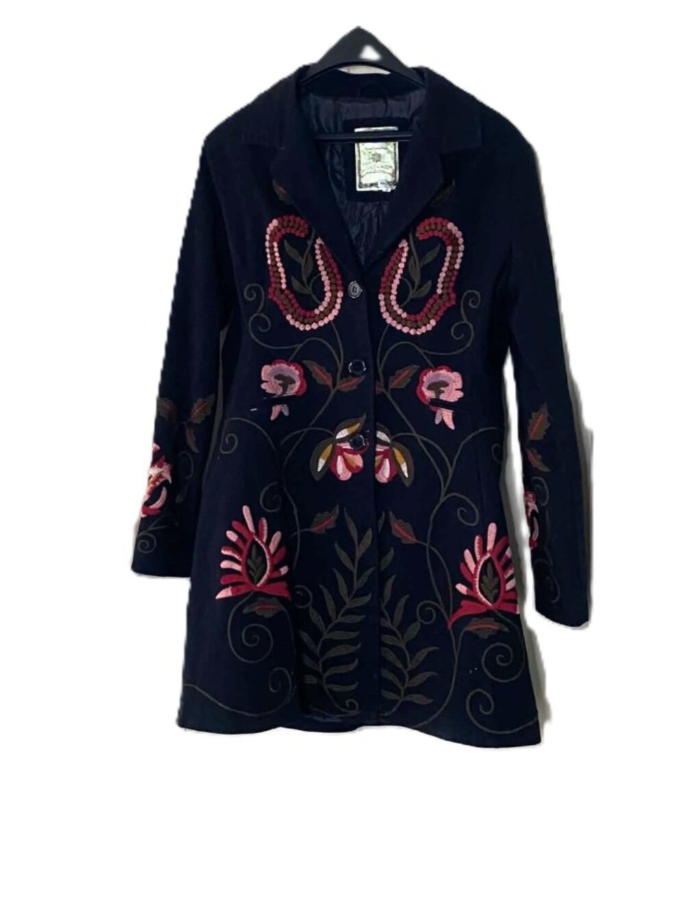 Paparazzi by BIZ Black Embroidered Floral Long Jacket Coat Boho